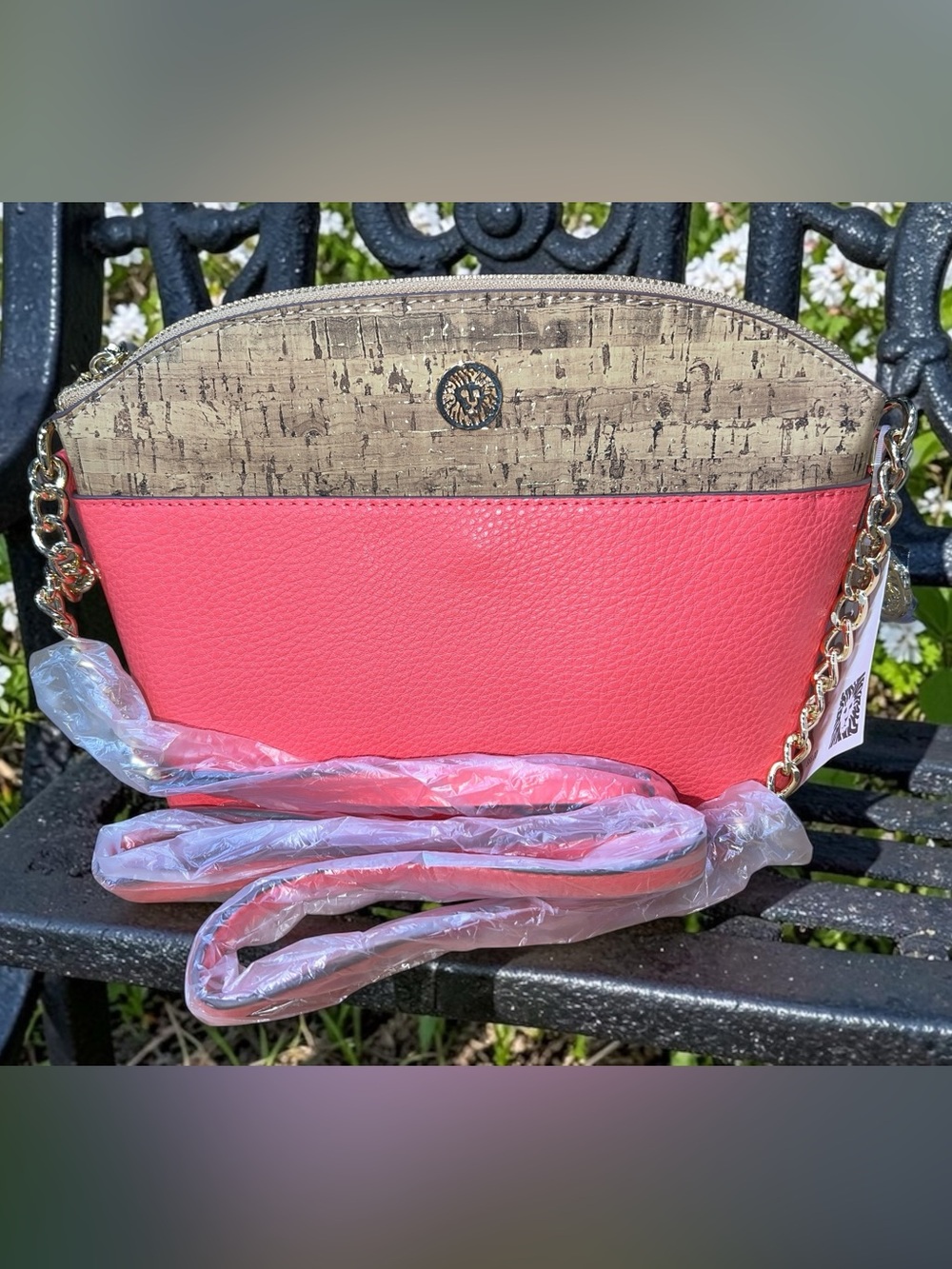NWT Anne Klein CHARLIE Chain Crossbody Dome Bag, Hot Coral
